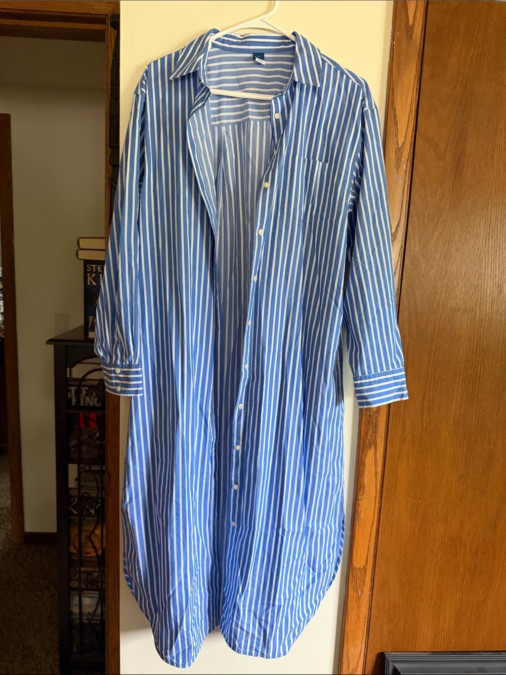 Old Navy Blue and White Vertical Stripe Button-Down Shirt